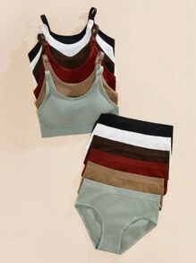 SHEIN 6pcs/Set Women's Solid Color Ribbed Underwear Set - Multicolor - View 1