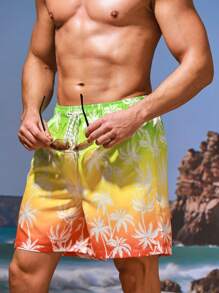 Surfspeed Men's Tropical Printed Gradient Drawstring Waist Beach Shorts - Multicolor - View 6