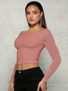 SHEIN BAE Women'S Boat Neck Cropped Top - Dusty Pink - View 4