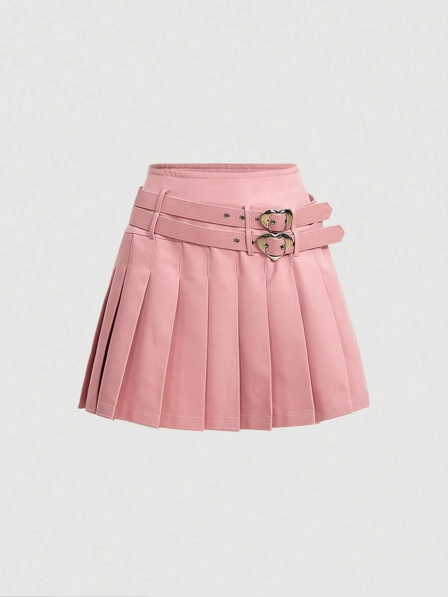 SHEIN MOD 女士純色休閒百褶裙 - 粉色 - 查看 1