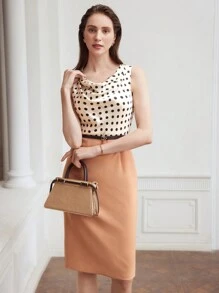 MOTF PREMIUM WOVEN WOMEN'S POLKA DOT PRINTED COWL NECK DRESS,SUMMER OUTFITS