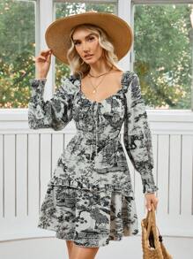 GENKIRA Vestido De Manga Larga Estampado Aleatorio - Multicolor - Ver 5