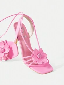 CUCCOO SZL Pink Pu Women'S High Heel Strappy Square Toe Sandals - Pink - View 1