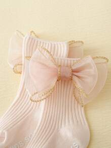 2 Pares De Calcetines De Princesa A Media Pantorrilla Con Lazos Para Niñas, Estilo Fino Para Primavera Y Otoño - Multicolor - Ver 2