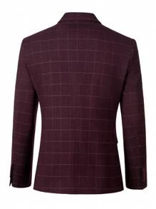 Furuyal Garnitury Męskie Dwurzędowy Kraciasty Garnitur Elegancki Slim Fit Moda Męska 3 Częściowy Garnitur Marynarka Kamizelka Spodnie Zestaw Wakacje Impreza Ślub Burgund Rozmiar XS-3XL - Burgund - Zobacz 2