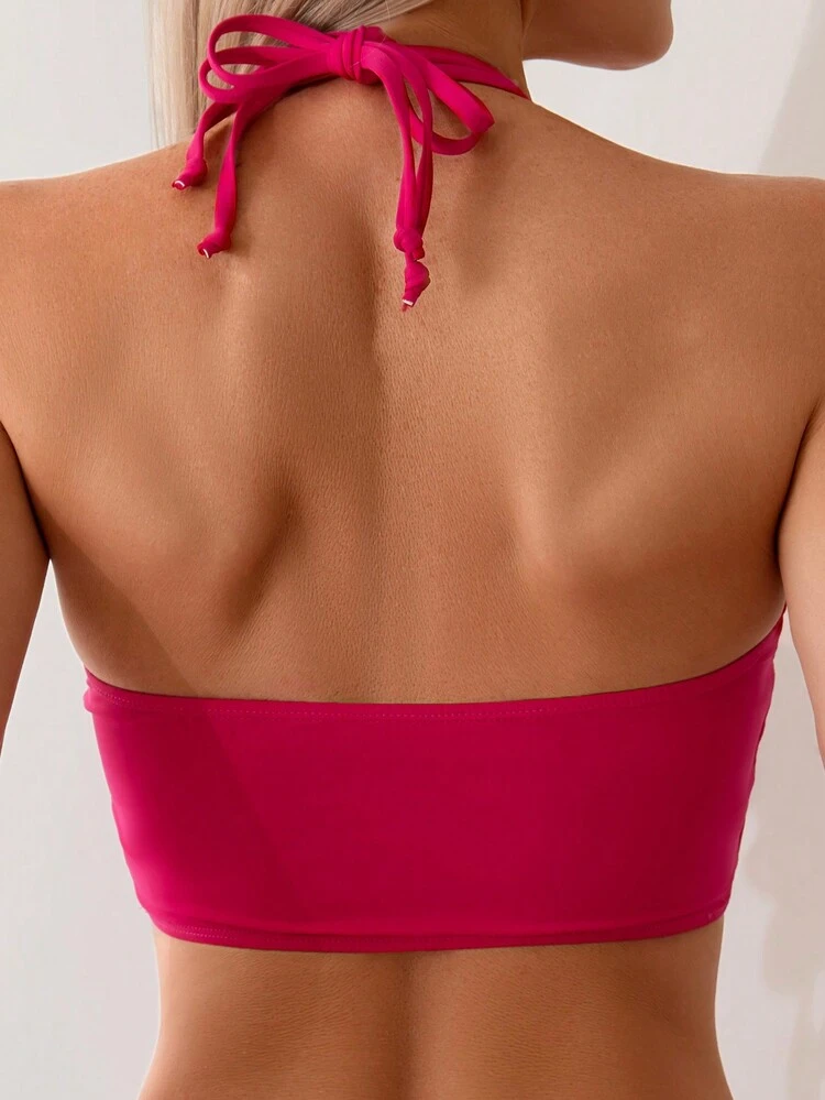 Women's Solid Color Halter Bikini Set Valentine Bra & Bikini Set Bottom Bikini Set For Summer Beach