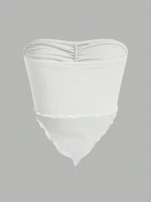 Sweetra Conjunto de 4 piezas con parte superior tipo bandeau con detalle de pliegues y bajo asimétrico, estilo Y2K