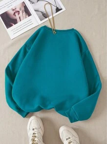 INAWLY 圆领长袖卫衣，长袖上衣，毕业季，返校季，毕业典礼，教师女士，返校季套头衫，秋季卫衣 - 青碧色 - 查看 2