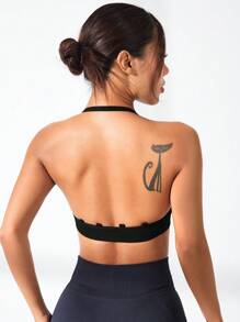 Easithlete Women's Seamless Sports Bra With Multiple Thin Straps At Back - Black - View 5