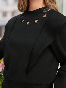 SHEIN Frenchy Women'S Stand Collar Heart Cut-Out Long Sleeve Sweatshirt Winter Black Casual