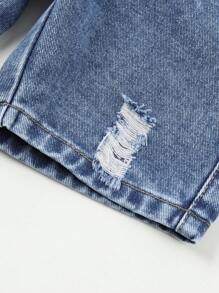 Young Boys' Elastic Waist Ripped Denim Shorts - Medium Wash - View 8