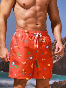 Surfspeed Men's Fun Cartoon Printed Drawstring Beach Shorts - Multicolor - View 1
