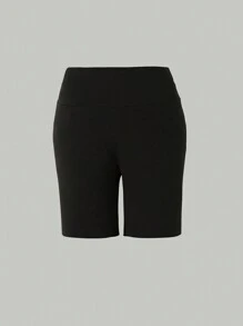 SHEIN Young Girl Basic High Waist 3/4 Length Black Leggings Summer Holiday - Black - View 1