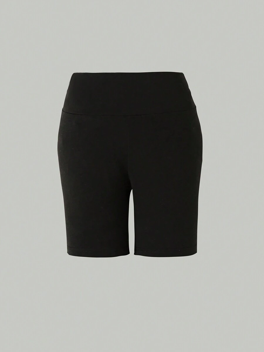 SHEIN Young Girl Basic High Waist 3/4 Length Black Leggings Summer Holiday - Black - View 1