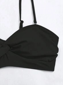 SHEIN Swim Summer Beach Ruffled Edges & Knot Decor Two-Piece Bikini Swimwear Carnival - Black - View 5