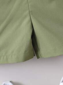 SHEIN Young Boy Patch Overalls Shorts - Green - View 6