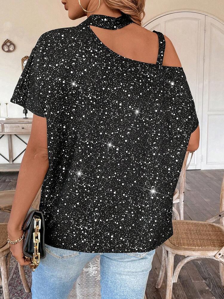 Women's Asymmetrical Neckline Blouse With Chain Decoration One Shoulder Top