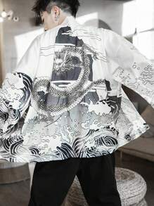 Manfinity EMRG Nam Truyền thống Phong cách Trung Quốc Áo sơ mi Với In rồng - trắng - Xem 1