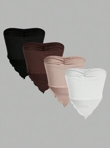 Sweetra Conjunto de 4 piezas con parte superior tipo bandeau con detalle de pliegues y bajo asimétrico, estilo Y2K