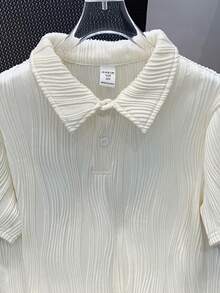 SHEIN 青少年男生休閒假期風格提花半排釦短袖針織Polo衫 - 杏色 - 查看 4