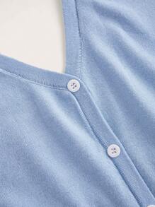 SHEIN Qutie 曲線斜v領針織上衣 - 淺藍色 - 查看 3