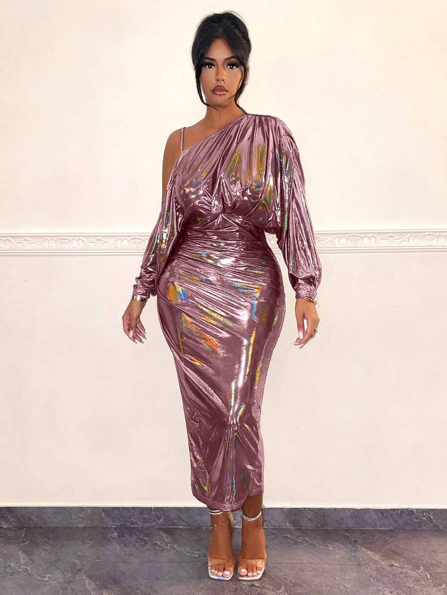 Robe Holographique Brillante Femme Hedmy - Mini Robe Métallique Pour Soirée, Festival, Club (polyester/élasthanne)