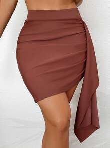 SHEIN Swim Summer Women'S High Waist Side Ruched Bikini Bottom - Red - View 1