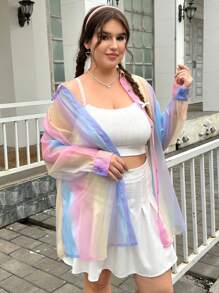 SHEIN MOD Women's Plus Size Gradient Color Sheer Shirt - Multicolor - View 4