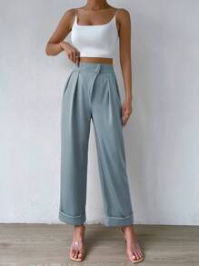 RosyDaze Pantalones Largos Plisados Y Con Bolsillos Para Mujeres
