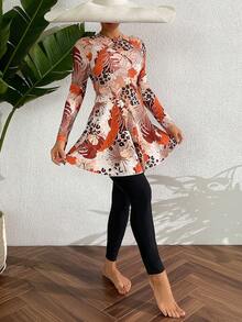 Swim Mulvari 女式長袖楝花印花泳裝，適用於婚禮 - 彩色 - 查看 5