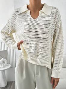 EURMUSE Pull En Tricot À Col Polo Pour Femme - Beige - Voir 5