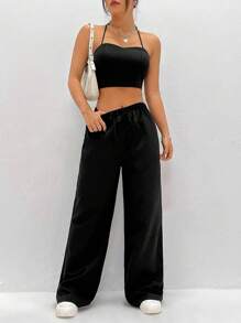 SHEIN Unity 女士純色休閒套裝 - 黑色 - 查看 1