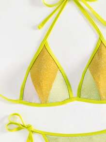 SHEIN Swim Women'S Color Block Knotted Halter Bikini Set Summer - Yellow - View 5