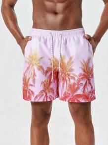 Surfspeed Men's Coconut Tree Printed Drawstring Waist Beach Shorts - Multicolor - View 6