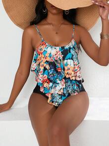 SHEIN Swim 女士植物印花背心cami比基尼 - 彩色 - 查看 4