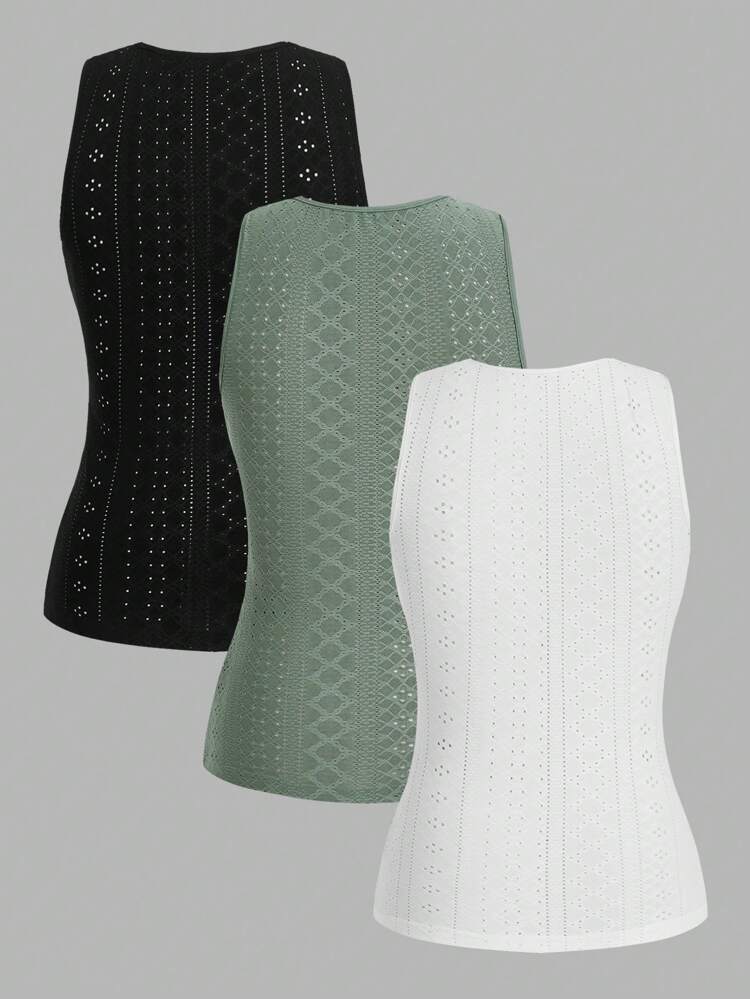 Women'S Solid Color Hollow Out Embroidery Wrap Tank Top For Summer