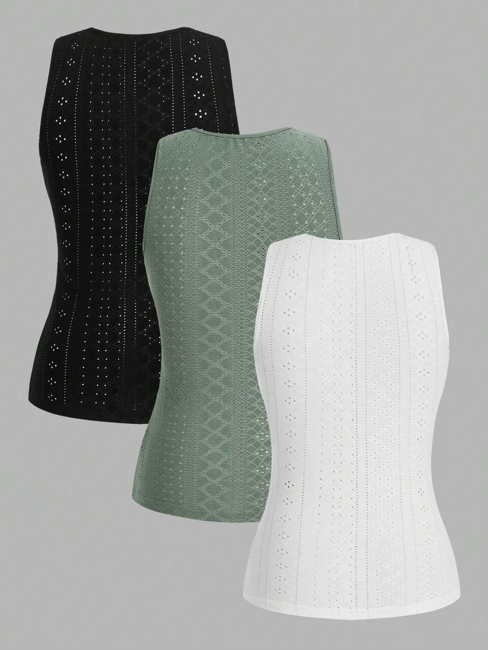 Women'S Solid Color Hollow Out Embroidery Wrap Tank Top For Summer