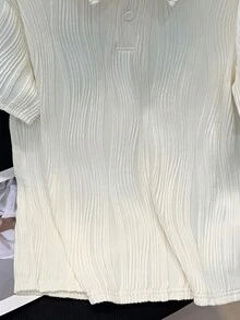 SHEIN 青少年男生休閒假期風格提花半排釦短袖針織Polo衫 - 杏色 - 查看 5