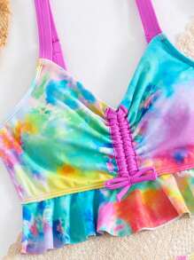 Conjunto De Bikini Con Teñido Anudado Y Cordón Para Niñas Preadolescentes - Multicolor - Ver 4