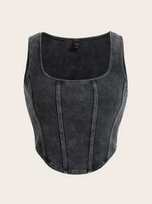 ROMWE PUNK 女士复古不对称下摆背心 - 灰色 - 查看 1