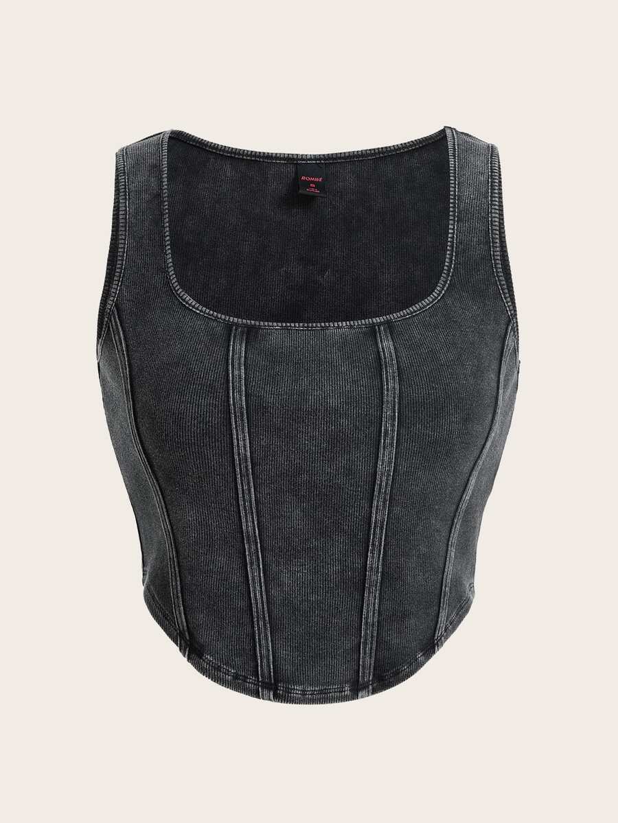 ROMWE PUNK 女士复古不对称下摆背心 - 灰色 - 查看 1