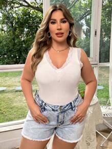 Flirla Plus Size Women's Lace Splice Sweater Vest