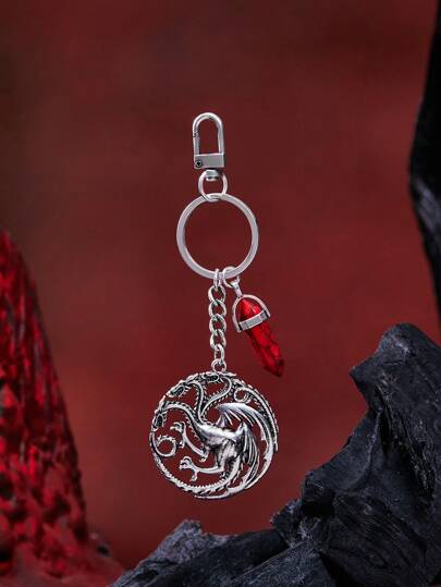 Game of Thrones X SHEIN Zinc Alloy Vintage Metal Bag Charm And Keychain, Dragon Pendant Decoration