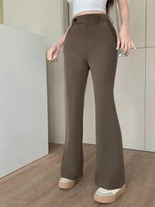 DAZY Women's Solid Color Flare Pants Suit - Brown - View 1