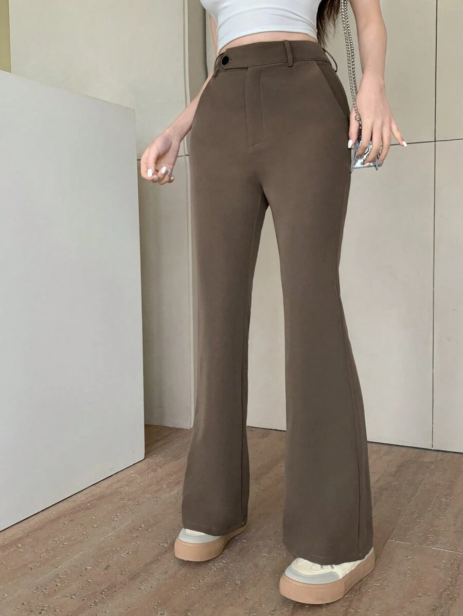 DAZY Women's Solid Color Flare Pants Suit - Brown - View 1