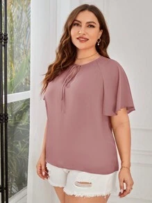 SHEIN Clasi Của phụ nữ Kích thước lớn Màu thuần Nút Vòng cổ Tay Raglan Áo sơ mi - Bụi hồng - Xem 5