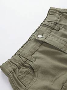 Jupe utilitaire en jean de couleur unie pour adolescentes - Militaire verte - Voir 4