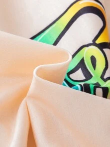 SHEIN Tween Boys' Graffiti & Letter Printed Sweatshirt And Jogger Pants Set - Apricot - View 3