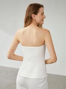 SHEIN x PRISCILA & JIMENA MOTF PREMIUM 抹胸鈕扣抹胸上衣 - 白色 - 查看 9