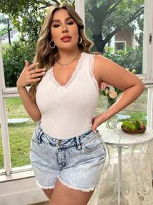 Flirla Plus Size Women's Lace Splice Sweater Vest